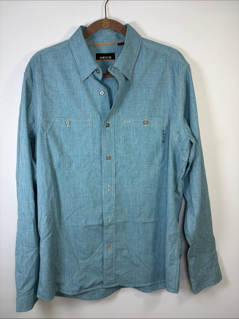 Orvis Men's Tech Chambray Teal/Blue Button-Down Performance Shirt UPF M Vented